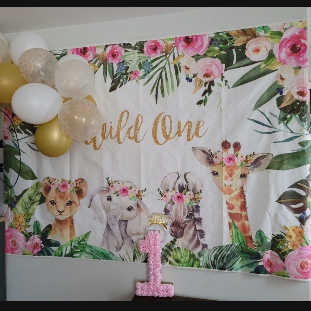 1ST BIRTHDAY PARTY FOREST JUNGLE SAFARI THEME DECORATIONS BANNER, Photo drop